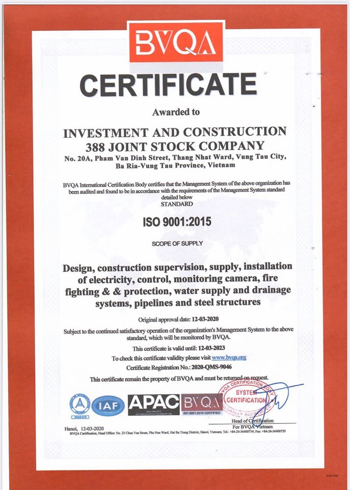 388IC được cấp chứng nhận ISO 9001:2015 và ISO 45000:2018